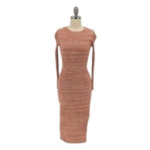 MNG Ribbed Knit Midi Sweater Dress Orange XS preppy fall winter minimalist